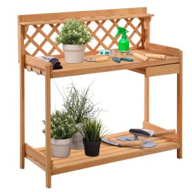 Wooden Potting Bench with Storage Drawer