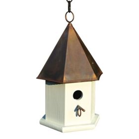 White Songbird Birdhouse with Brown Copper Roof