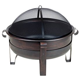 Heavy Duty Fire Pit Deep with Steel Cauldron, Screen and Stand