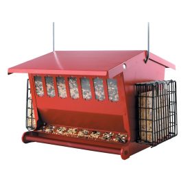 Red Metal House Shaped Bird Feeder