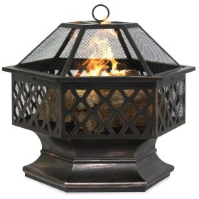 Steel Distressed-Bronze Lattice Design Fire Pit With Cover