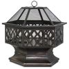 Steel Distressed-Bronze Lattice Design Fire Pit With Cover