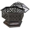 Steel Distressed-Bronze Lattice Design Fire Pit With Cover