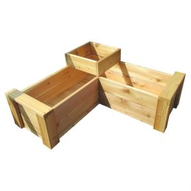 Heavy Duty Rot-Resistant Cedar 2-Level L-Shaped Planter Made in USA