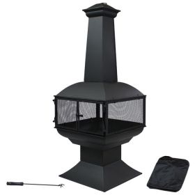 Large Black Steel Chimenea Wood Burning Fire Pit