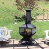 Large Black Steel Chimenea Wood Burning Fire Pit