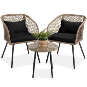 3-Piece Weave Wicker Bistro Set With Tempered Glass Side Table