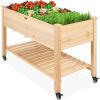 Mobile Solid Wood Raised Garden Planter with Locking Wheels