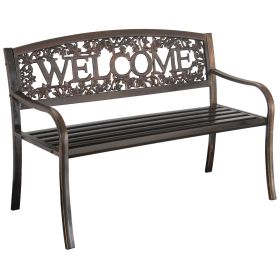 Weather Resistant Metal Bench with Welcome Floral Back