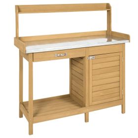 Natural Fir Wood Potting Bench with Metal Top