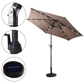 Tan Umbrella with Steel Pole Crank Tilt and Solar LED Lights