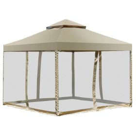 Tan-Brown Gazebo with Polyester Canopy and Mesh Side Walls