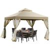 Tan-Brown Gazebo with Polyester Canopy and Mesh Side Walls