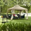 Tan-Brown Gazebo with Polyester Canopy and Mesh Side Walls