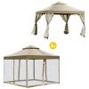 Tan-Brown Gazebo with Polyester Canopy and Mesh Side Walls