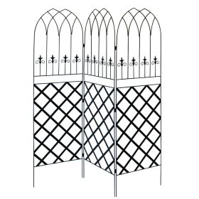 3-Panel Black Metal Lattice Screen Garden Trellis