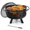 Screened Wood Burning Fire Pit Cooking Grill with Poker