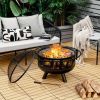 Screened Wood Burning Fire Pit Cooking Grill with Poker