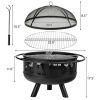 Screened Wood Burning Fire Pit Cooking Grill with Poker