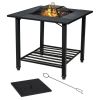 Multipurpose Square Fire Pit Table: Grilling BBQ Grate, Ice Chest, Dining Table