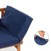 Acacia Wood Convertible Sofa Futon with 4 Removable Navy Blue Pillows