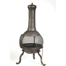 Rustic Steel & Cast Iron Chimenea Wood Burning Fire Pit