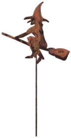 Witch & Broom Rusted Garden Stake