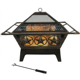 Square Steel Wood Burning Fire Pit with Star Design