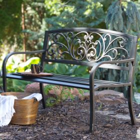 Curved Metal Bench with Heart Pattern