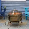 Wood Burning Fire Pit with Cauldron Style Steel Bowl & BBQ Grill, Log Poker, and Mesh Screen Lid