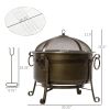 Wood Burning Fire Pit with Cauldron Style Steel Bowl & BBQ Grill, Log Poker, and Mesh Screen Lid