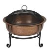 Hammered Copper Fire Pit with Stand and Spark Screen