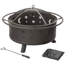 Heavy Duty Steel Wood Burning Fire Pit with Moon and Stars Cutouts