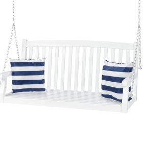 White Acacia Curved Back Hanging Porch Swing Bench with Mounting Chains