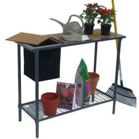 Metal Garden Bench Work Table with Wood Top