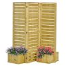 3-Panel Fir Wood Privacy Screen with 4 Garden Bed Planters