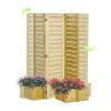 3-Panel Fir Wood Privacy Screen with 4 Garden Bed Planters