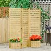 3-Panel Fir Wood Privacy Screen with 4 Garden Bed Planters