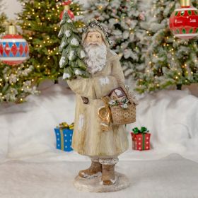 37" Olde World Santa Claus Holding Christmas Tree & Basket