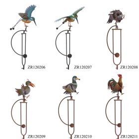 Set of Six  Assorted Bird Metal Rocking Stakes