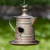 Set of 6 Assorted Style Antique Copper Finish Teapot Birdhouses