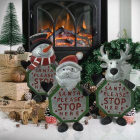 Galvanized Iron Christmas Crossing Guard Sign Decorations