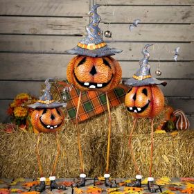 Set of 3 Long Legged Witch Hat Wearing Jack-O-Lantern Figurines