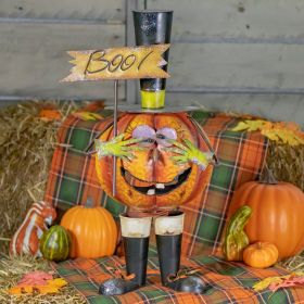 Top Hat Jack-O-Lantern Figurine with BOO Sign