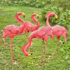 4 Bright Pink Iron Flamingos in Different Poses