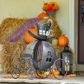 Victorian Style Halloween Pumpkin Carriage with Top Hat & Skull Detail