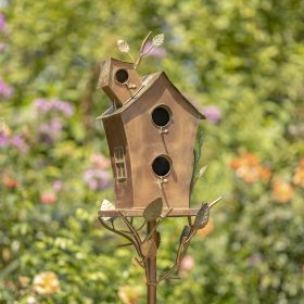 Large Double-Hole Bird House Stake with A-Frame Roof