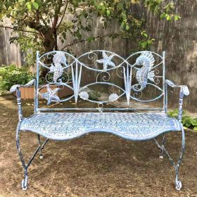 "Cozumel" Coastal Garden Bench with Seahorse and Starfish