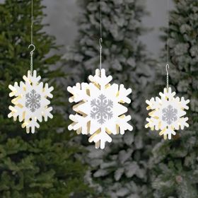 Set of 3 Assorted Hanging Iron Snowflakes with LED Backlights