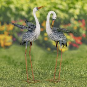 Set of 2 Blue and White Metal Egret Figurines